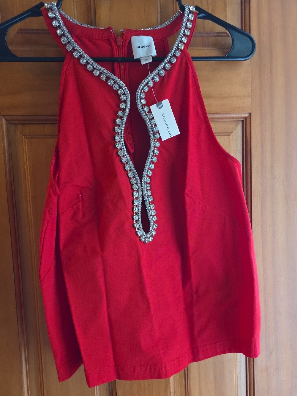 Maeve Red Jeweled Halter Top